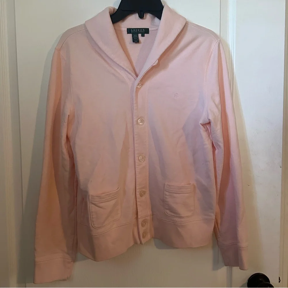 Ralph Lauren Light Pink Blazer Style Sweatshirt with Pockets. Size L - Picture 1 of 4